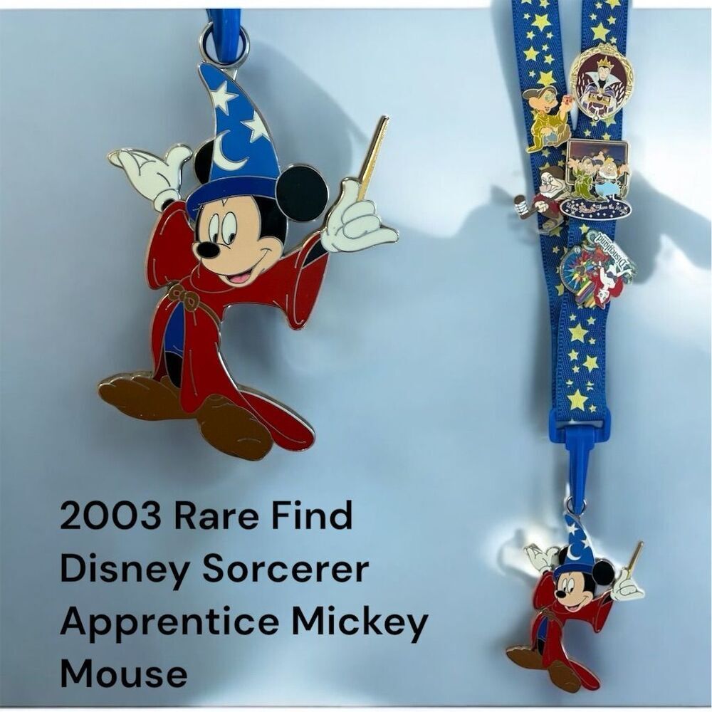 Vintage Disney 2003 Sorcerer Apprentice Mickey Lanyard Collectable Trading Pins
